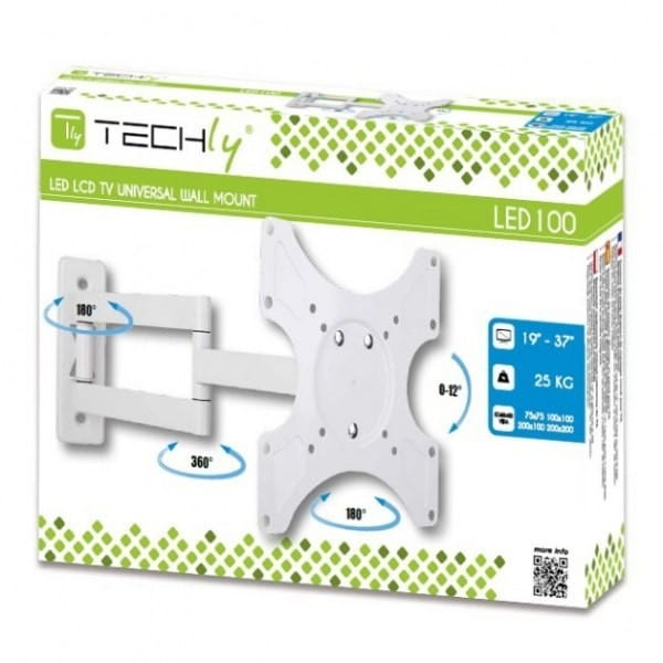 Techly Uchwyt ścienny LCD/LED 19-37cali, podwójne ramię, regulowany, biały