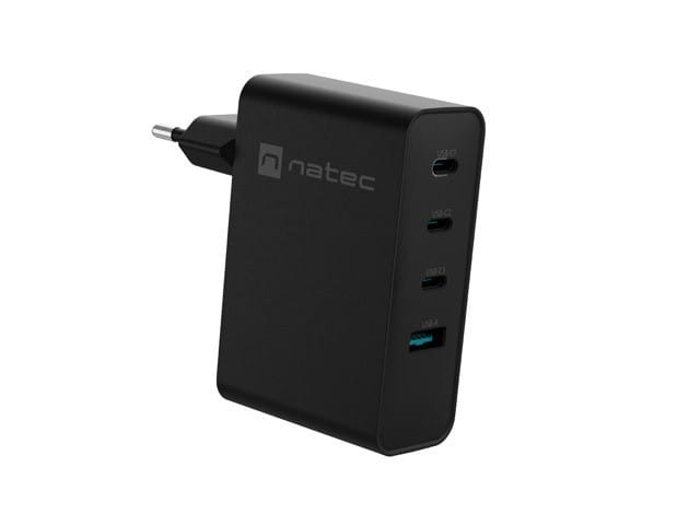 Natec Ładowarka sieciowa Ribera GAN 3xUSB-C + 1x USB-A 100W czarna