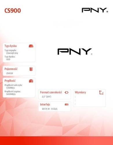 PNY Dysk SSD 250GB 2,5 SATA3 SSD7CS900-250-SI BULK