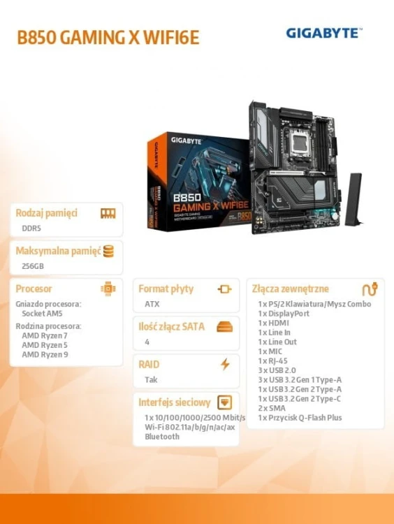 Gigabyte Płyta główna B850 GAMING X WIFI6E