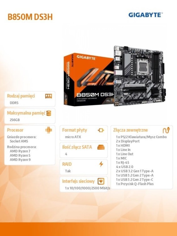 Gigabyte Płyta główna B850M DS3H