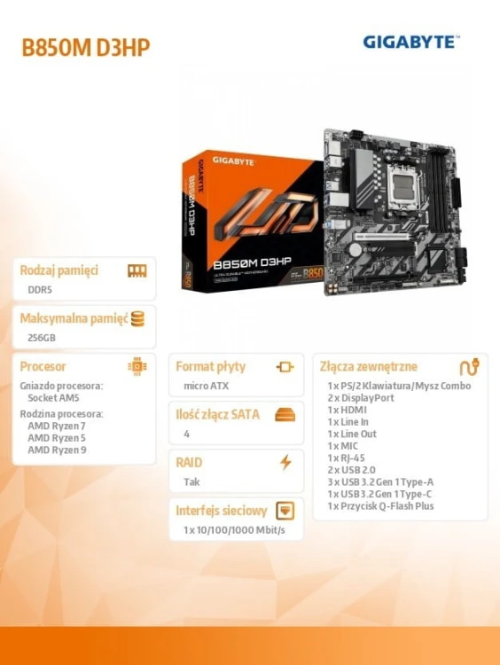 Gigabyte Płyta główna B850M D3HP