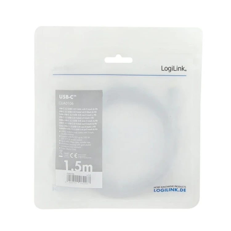 LogiLink Kabel USB-C M/M, PD, aluminiowy 1.5m