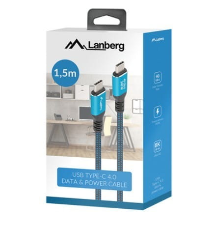 Lanberg Kabel USB-C M/M USB4 1.5M 240W 60HZ czarno-niebieski