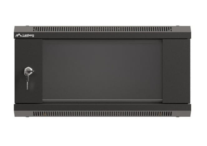 Lanberg Szafa instalacyjna rack wisząca 19" 4U 540x350 czarna drzwi   przeszklone ( flat pack)