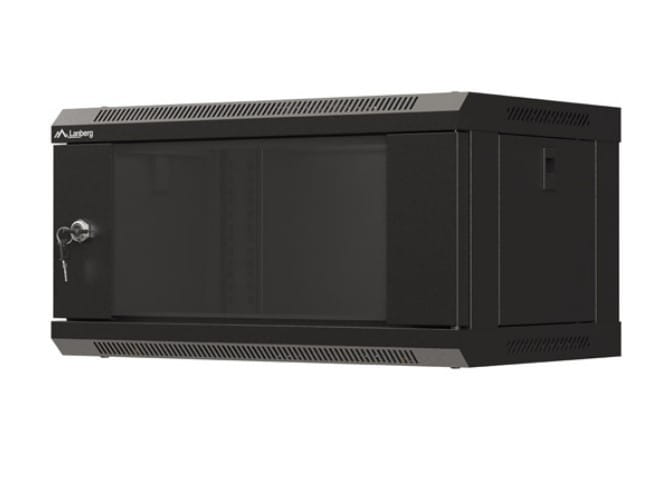 Lanberg Szafa instalacyjna rack wisząca 19" 4U 540x350 czarna drzwi   przeszklone ( flat pack)