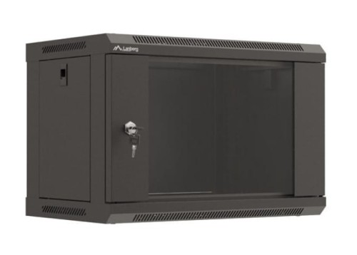 Lanberg Szafa instalacyjna rack wisząca 19" 6U 540x350 czarna drzwi  przeszklone ( flat pack)