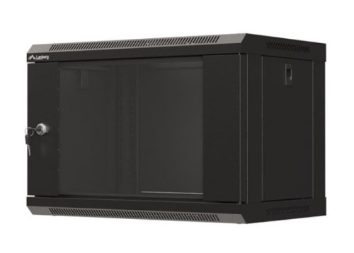 Lanberg Szafa instalacyjna rack wisząca 19" 6U 540x350 czarna drzwi  przeszklone ( flat pack)