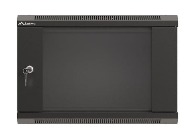 Lanberg Szafa instalacyjna rack wisząca 19" 6U 540x350 czarna drzwi  przeszklone ( flat pack)
