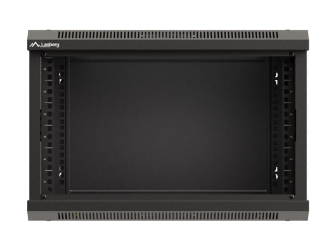 Lanberg Szafa instalacyjna rack wisząca 19" 6U 540x350 czarna drzwi  przeszklone ( flat pack)