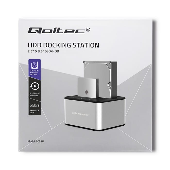 Qoltec Stacja dokująca dysków 2xHDD/SSD | 2.5"/3.5" SATA | USB 3.0 |    Klonowanie