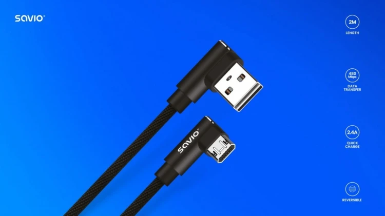 Savio Kabel z dwustronnym złączem USB Micro USB - USB A 2m, CL-162