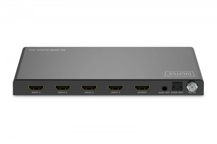 Digitus Przełącznik / Switch HDMI 4x1, 8K/60Hz (4:4:4) z HDR, 48 Gbps, HDCP 2.3, Toslink / Stereo, EDID