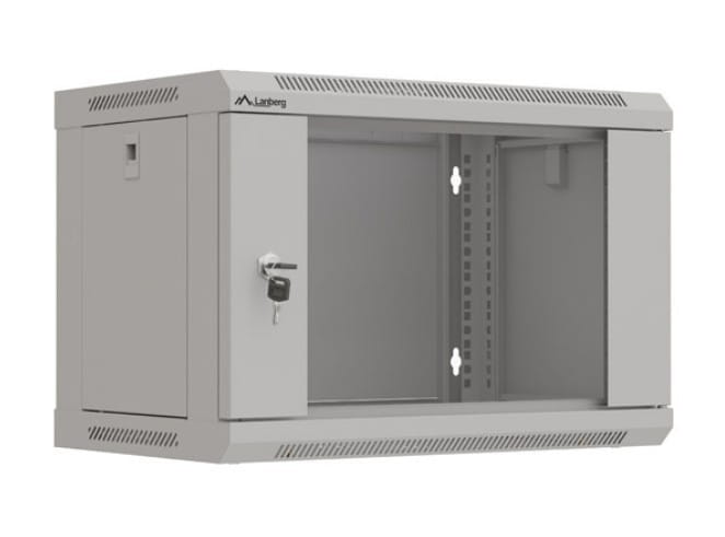 Lanberg Szafa instalacyjna rack wisząca 19" 6U 540x350 szara drzwi przeszklone ( flat pack)