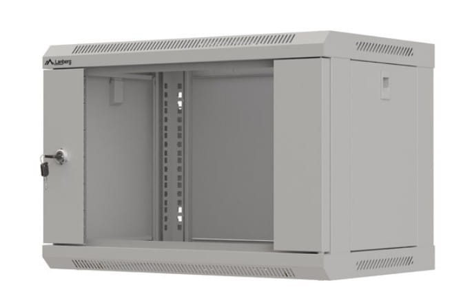Lanberg Szafa instalacyjna rack wisząca 19" 6U 540x350 szara drzwi przeszklone ( flat pack)
