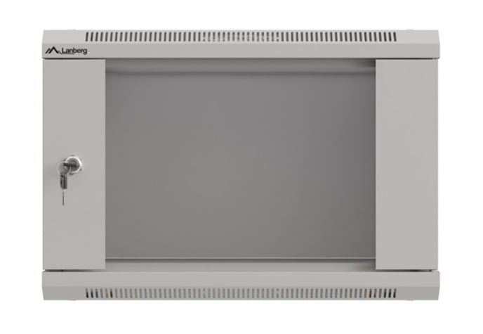 Lanberg Szafa instalacyjna rack wisząca 19" 6U 540x350 szara drzwi przeszklone ( flat pack)