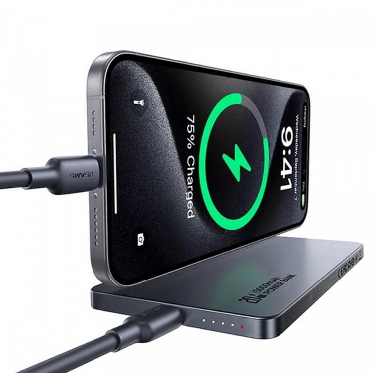 USAMS Powerbank 5000mAh 20W indukcyjny Magsafe PD Fast Charge szary