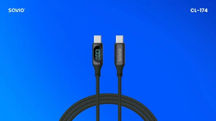 Savio Kabel USB - USB C z wyświetlaczem, 100W, CL-174