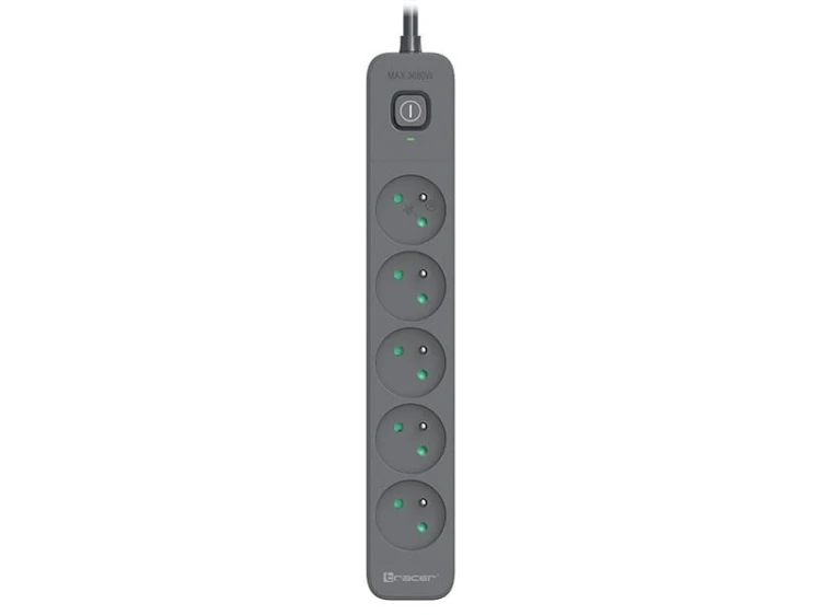 Tracer Listwa zasilająca antyprzepięciowa Power Line+ 3m Graphite (5 gniazd)