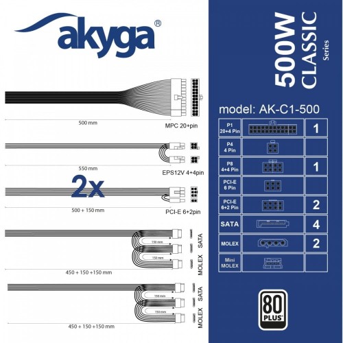 AKYGA Zasilacz ATX AK-C1-500 500W PRO SERIA                                                                        Zasilac