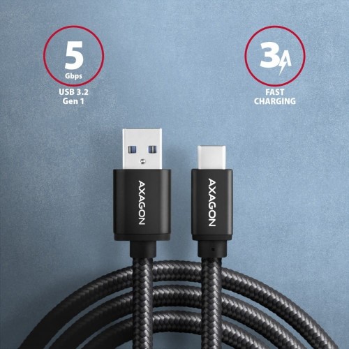 AXAGON BUCM3-AM20AB Kabel USB-C - USB-A 3.2 Gen 1, 2m, 3A, ALU, oplot, czarny