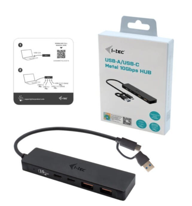 i-tec Hub USB-A/USB-C Metal 2x USB 3.0 + 2x USB-C (10 Gbps)