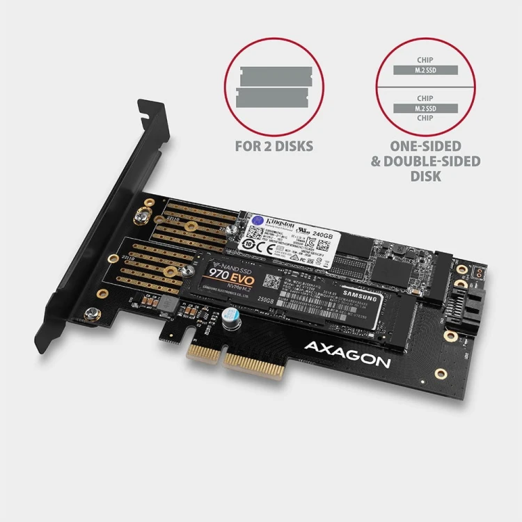 AXAGON PCEM2-D Adapter wewnętrzny PCIe x4, 1x M.2 NVMe M-key + 1x SATA B-key slot, SP &amp; LP