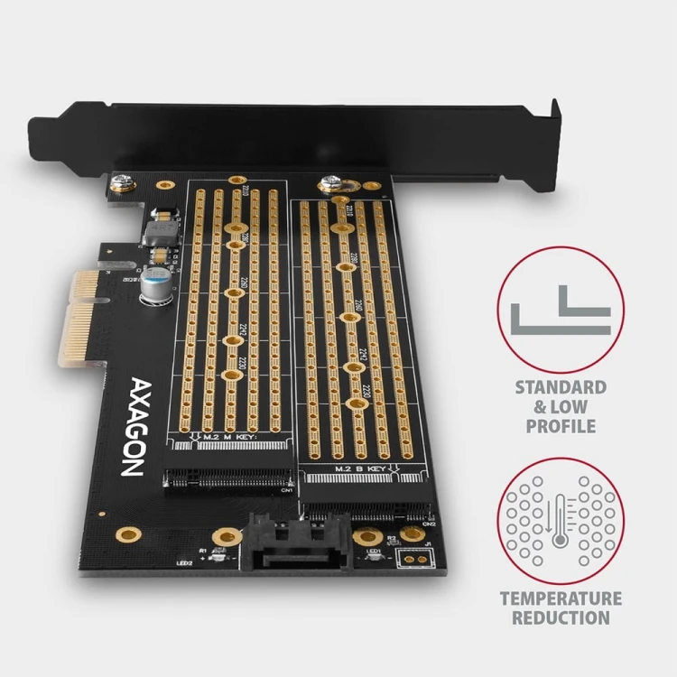 AXAGON PCEM2-D Adapter wewnętrzny PCIe x4, 1x M.2 NVMe M-key + 1x SATA B-key slot, SP &amp; LP