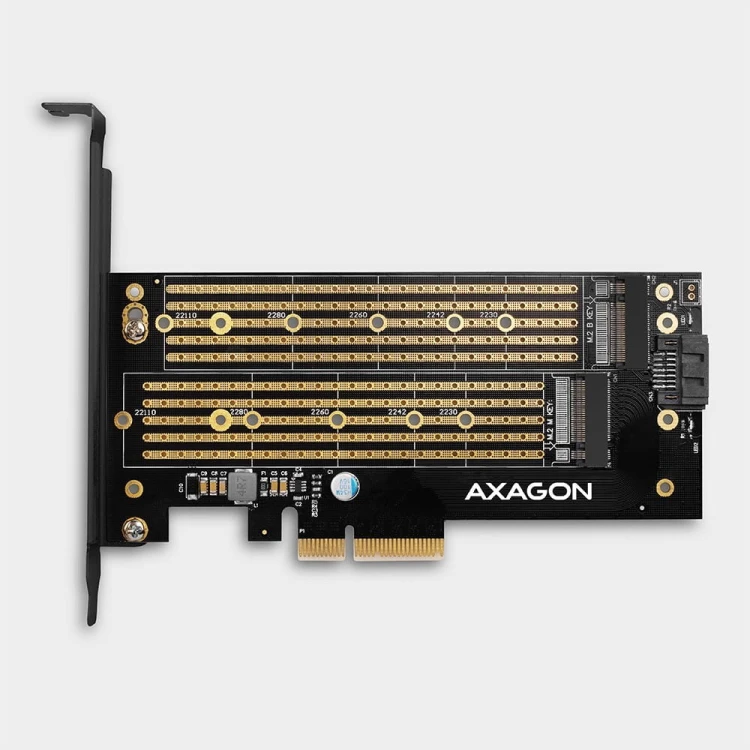 AXAGON PCEM2-D Adapter wewnętrzny PCIe x4, 1x M.2 NVMe M-key + 1x SATA B-key slot, SP &amp; LP