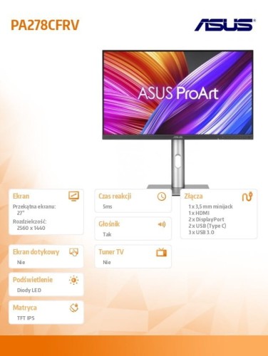 Asus Monitor 27 cali PA278CFRV IPS QHD 100Hz HDMI DP