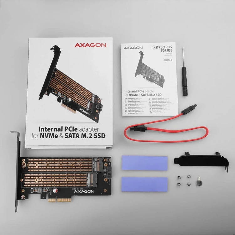 AXAGON PCEM2-D Adapter wewnętrzny PCIe x4, 1x M.2 NVMe M-key + 1x SATA B-key slot, SP &amp; LP