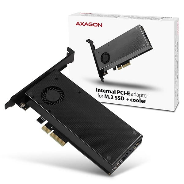 AXAGON PCEM2-DC Adapter wewnętrzny PCIe x4, 1x M.2 NVMe M-key + 1x SATA B-key slot, chłodnica, SP &amp; LP + radiator