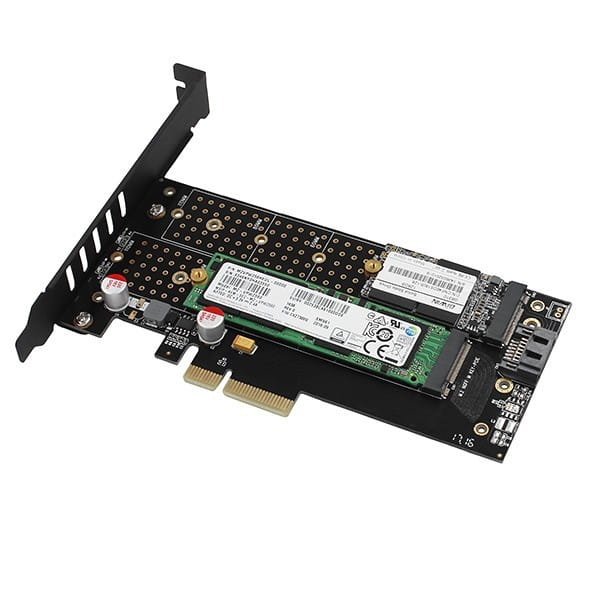 AXAGON PCEM2-DC Adapter wewnętrzny PCIe x4, 1x M.2 NVMe M-key + 1x SATA B-key slot, chłodnica, SP &amp; LP + radiator