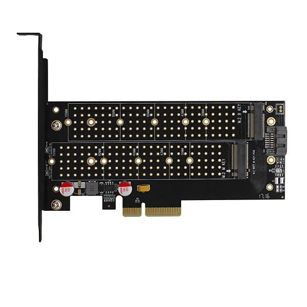 AXAGON PCEM2-DC Adapter wewnętrzny PCIe x4, 1x M.2 NVMe M-key + 1x SATA B-key slot, chłodnica, SP &amp; LP + radiator