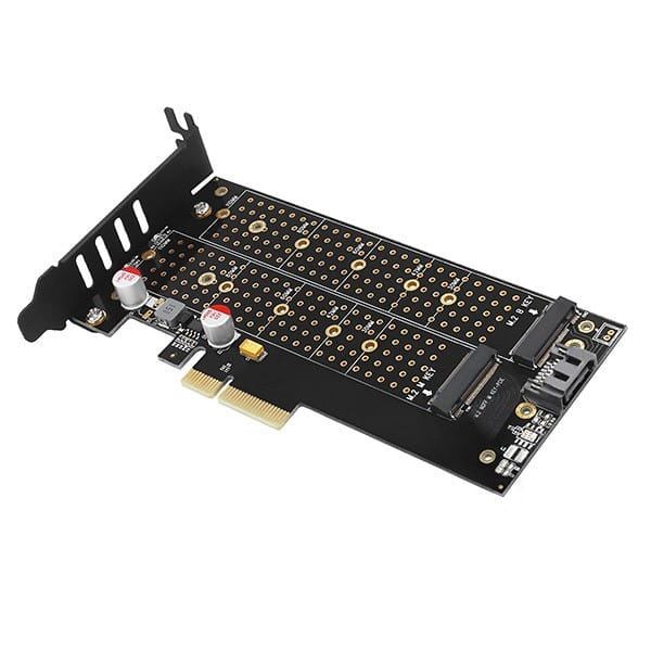 AXAGON PCEM2-DC Adapter wewnętrzny PCIe x4, 1x M.2 NVMe M-key + 1x SATA B-key slot, chłodnica, SP &amp; LP + radiator