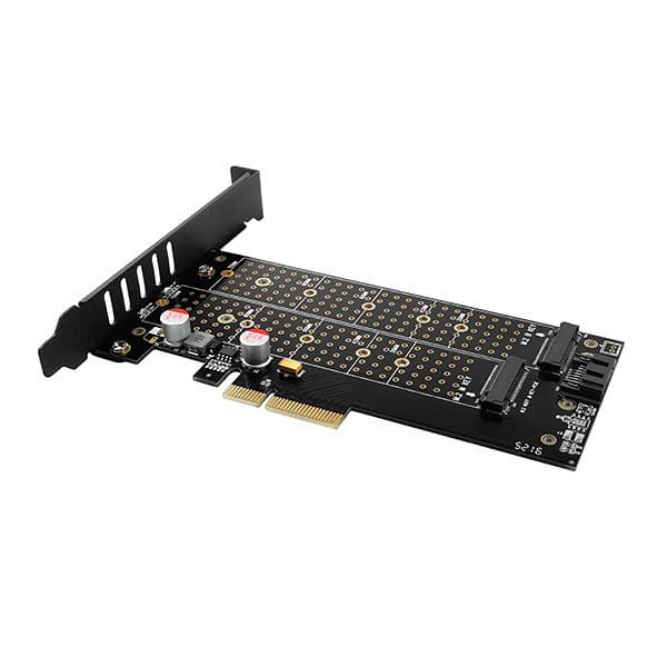 AXAGON PCEM2-DC Adapter wewnętrzny PCIe x4, 1x M.2 NVMe M-key + 1x SATA B-key slot, chłodnica, SP &amp; LP + radiator