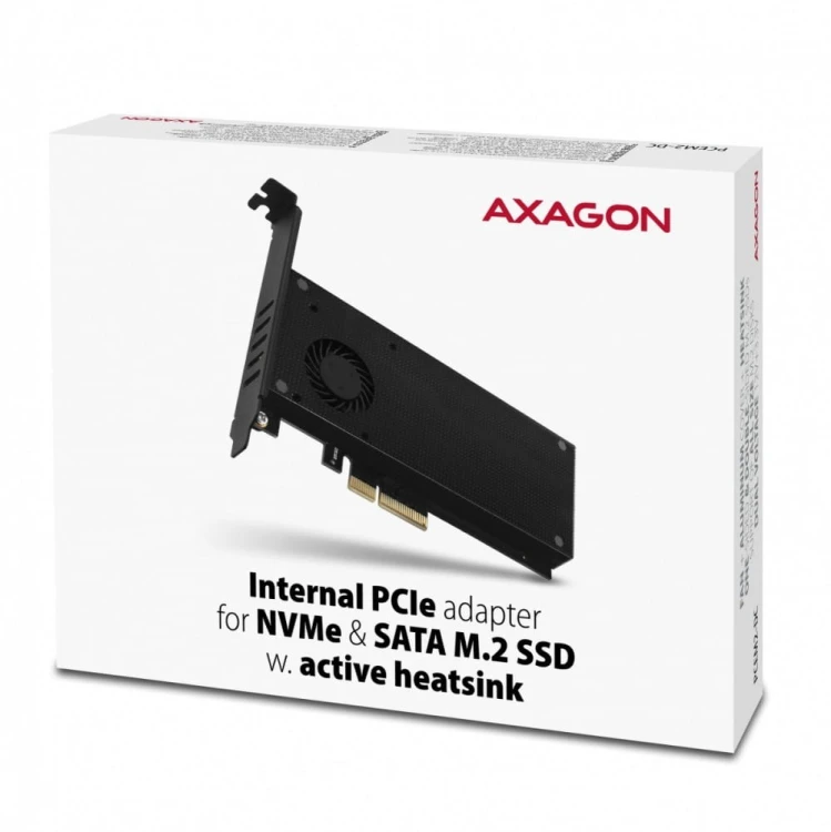 AXAGON PCEM2-DC Adapter wewnętrzny PCIe x4, 1x M.2 NVMe M-key + 1x SATA B-key slot, chłodnica, SP &amp; LP + radiator