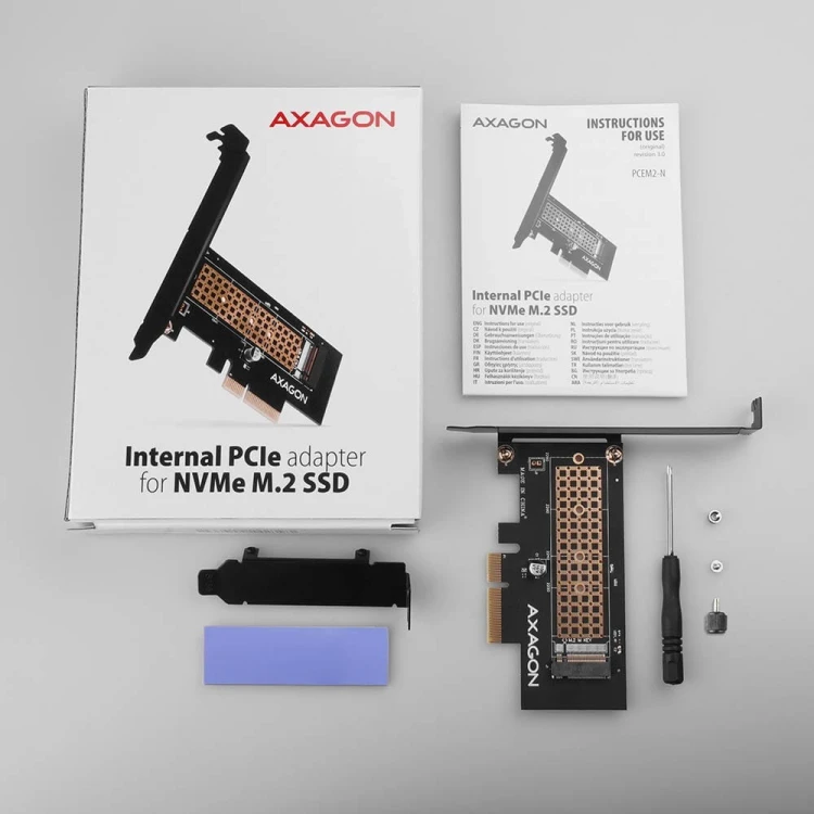 AXAGON PCEM2-N Adapter wewnetrzny PCIe x4, 1x M.2 NVMe M-key slot, SP &amp; LP