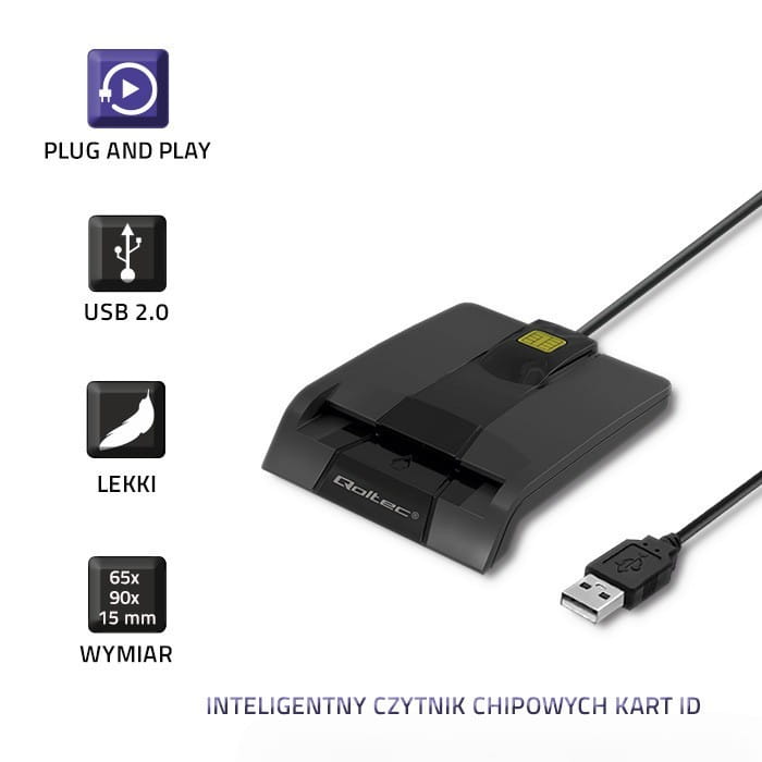 Qoltec Inteligentny czytnik chipowych kart ID SCR-0634 | USB typu C