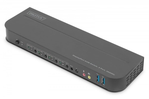 Digitus Przełącznik KVM, 4 portowy, 4K 60Hz, 4x DP IN, 1x DP OUT, 1x HDMI OUT, 2x USB A, 1x Audio IN&amp;OUT