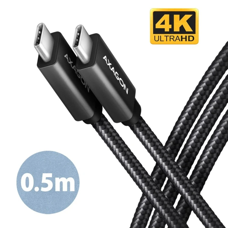 AXAGON BUCM32-CM05AB Kabel USB-C - USB-C 3.2 Gen 2 0.5m, PD 100W, 5A, 4K HD, ALU, oplot, czarny