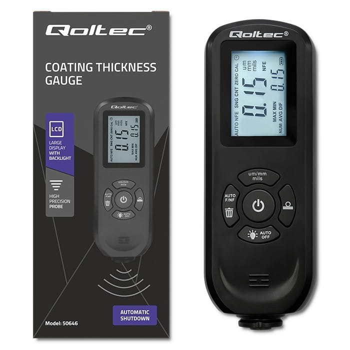 Qoltec Miernik grubości lakieru z podświetlanym bocznym wyświetlaczem LCD | 0 ~ 2000um