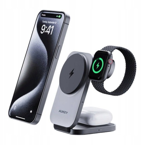 AUKEY LC-MC312 Slim 3w1 ładowarka bezprzewodowa MagSafe Qi2 15W  + ładowarka PD 30W + Etui