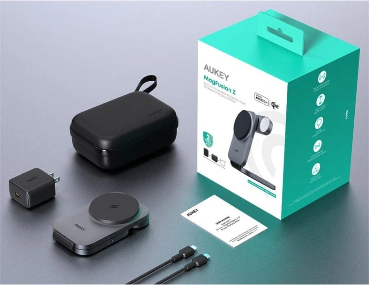 AUKEY LC-MC312 Slim 3w1 ładowarka bezprzewodowa MagSafe Qi2 15W  + ładowarka PD 30W + Etui