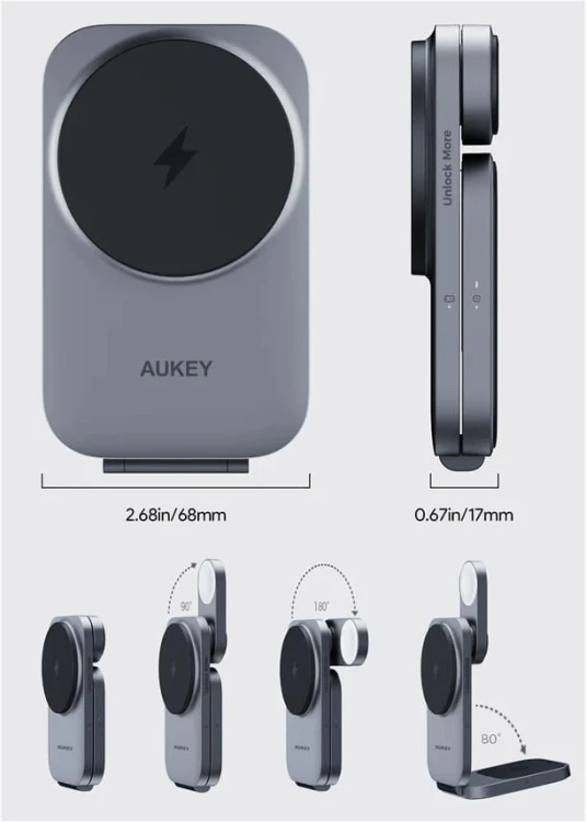 AUKEY LC-MC312 Slim 3w1 ładowarka bezprzewodowa MagSafe Qi2 15W  + ładowarka PD 30W + Etui