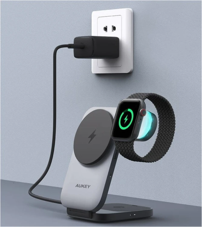 AUKEY LC-MC312 Slim 3w1 ładowarka bezprzewodowa MagSafe Qi2 15W  + ładowarka PD 30W + Etui