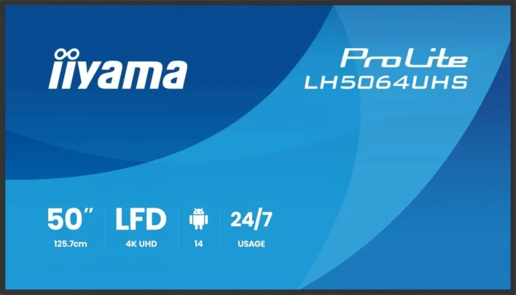 IIYAMA Monitor 50 cali LH5064UHS-B1AG, 24/7,IPS,ANDROID14,4K,500cd,1200:1,   2xHDMI ,USB-C,RJ45, RS-232c, IR, 2x10W, 2xUSB, UCHWYT ŚCIENNY,iiSignage2,