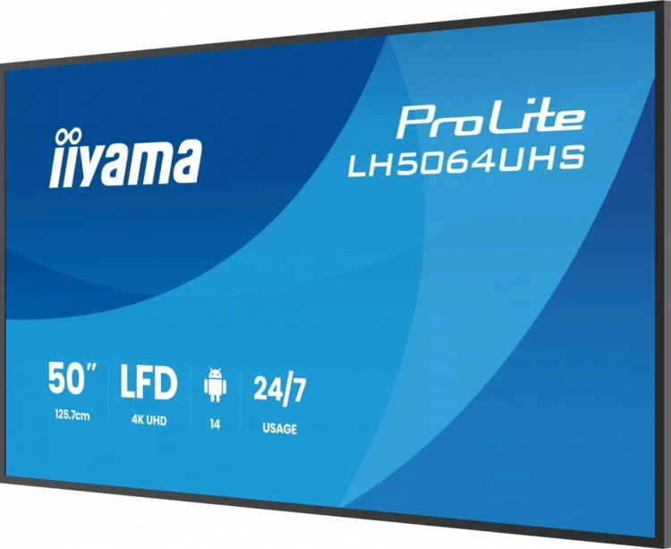 IIYAMA Monitor 50 cali LH5064UHS-B1AG, 24/7,IPS,ANDROID14,4K,500cd,1200:1,   2xHDMI ,USB-C,RJ45, RS-232c, IR, 2x10W, 2xUSB, UCHWYT ŚCIENNY,iiSignage2,