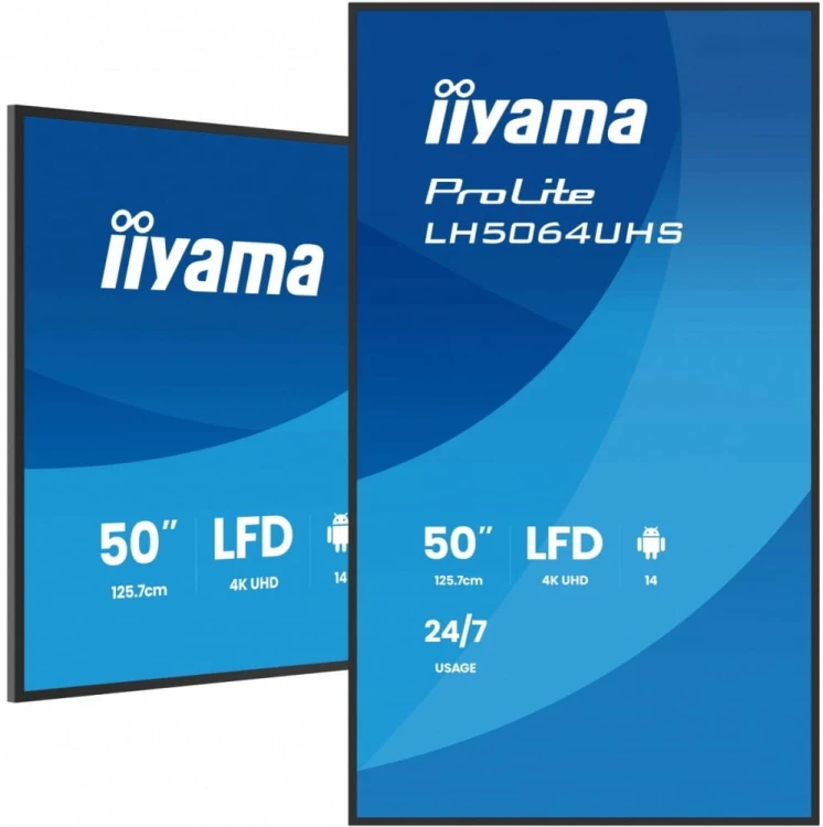IIYAMA Monitor 50 cali LH5064UHS-B1AG, 24/7,IPS,ANDROID14,4K,500cd,1200:1,   2xHDMI ,USB-C,RJ45, RS-232c, IR, 2x10W, 2xUSB, UCHWYT ŚCIENNY,iiSignage2,
