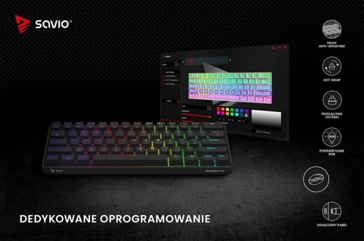 Savio Klawiatura mechaniczna BLACKOUT X2  OUTEMU Red, Hot Swap